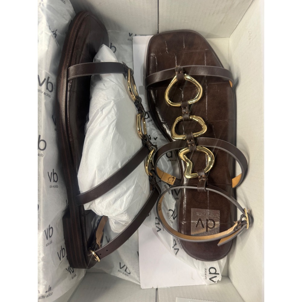 DV Dolce Vita Macin Brown Croc Embossed Gold Link Strappy Sandals Womens 9 M - Picture 2 of 5